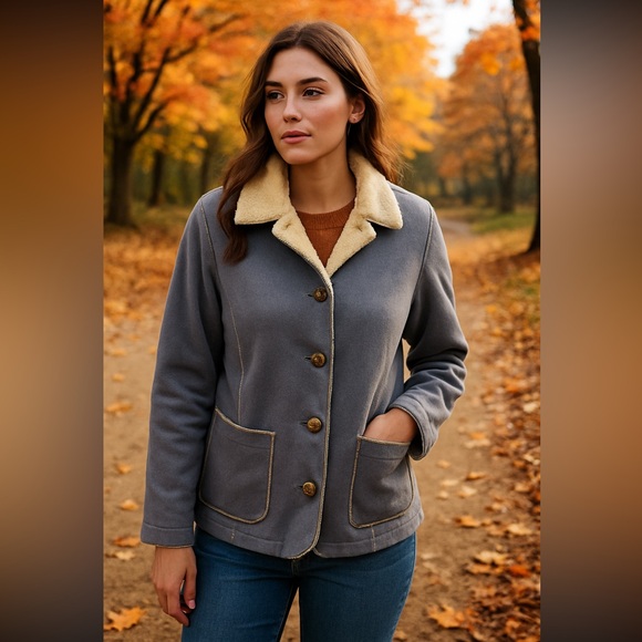 L.L. Bean Jackets & Blazers - L.L Bean Women's Coat Jacket Large  Button Front Chamois Fleece lining Boho